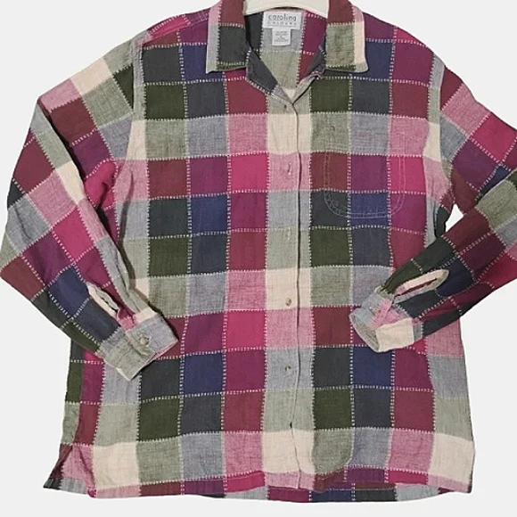 90's Carolina Colours Colorblock Gauze Button-Up Shirt XL 100%Cotton Windowpane - Picture 4 of 15